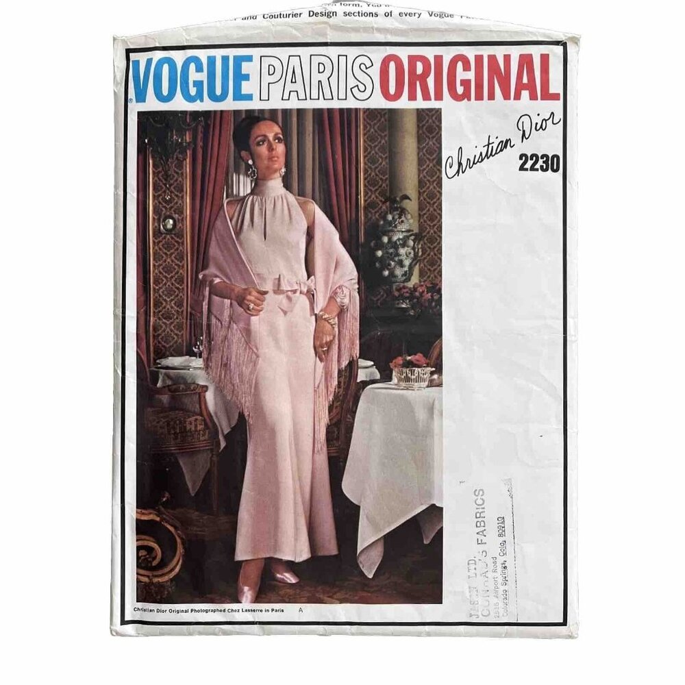 Vogue 2230 Paris Original Christian Dior Semi-Fitted Dress Size 10 Bust 32.5"